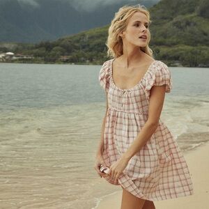 Doen Sarria Red and White Plaid Mini Print Dress Size XL